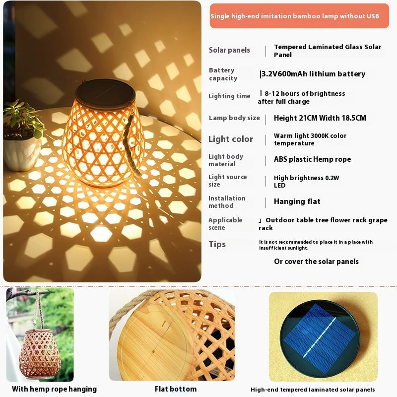 Outdoor Solar Lantern Lights Waterproof High Brightness Hanging Imitation Bamboo Weaving Hollowed Table Lamp Decoration Secondary image