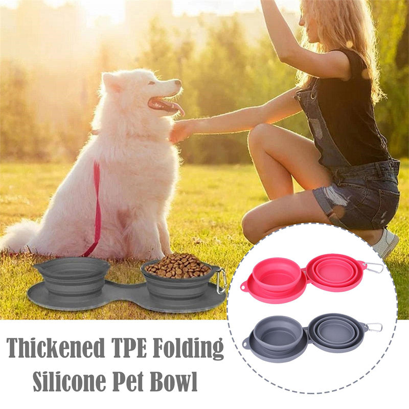 Rubber Foldable Double Bowl Pet Feeding Bowl Pets Supplies Dog Cat Bowls Secondary image