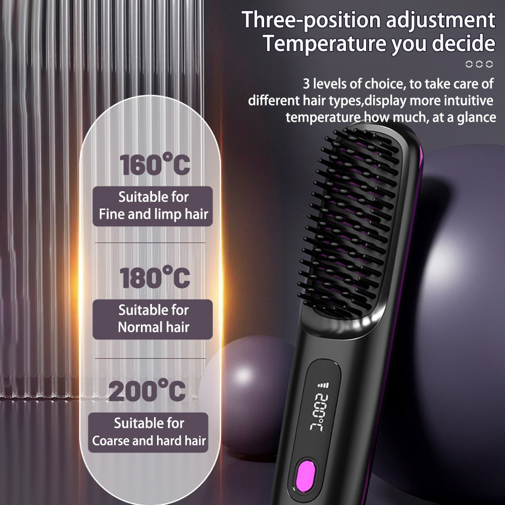 2 In 1 Straight Hair Comb Wireless Hair Straightener Brush Hair Fast Heating Portable Hot Curler USB Charging Secondary image