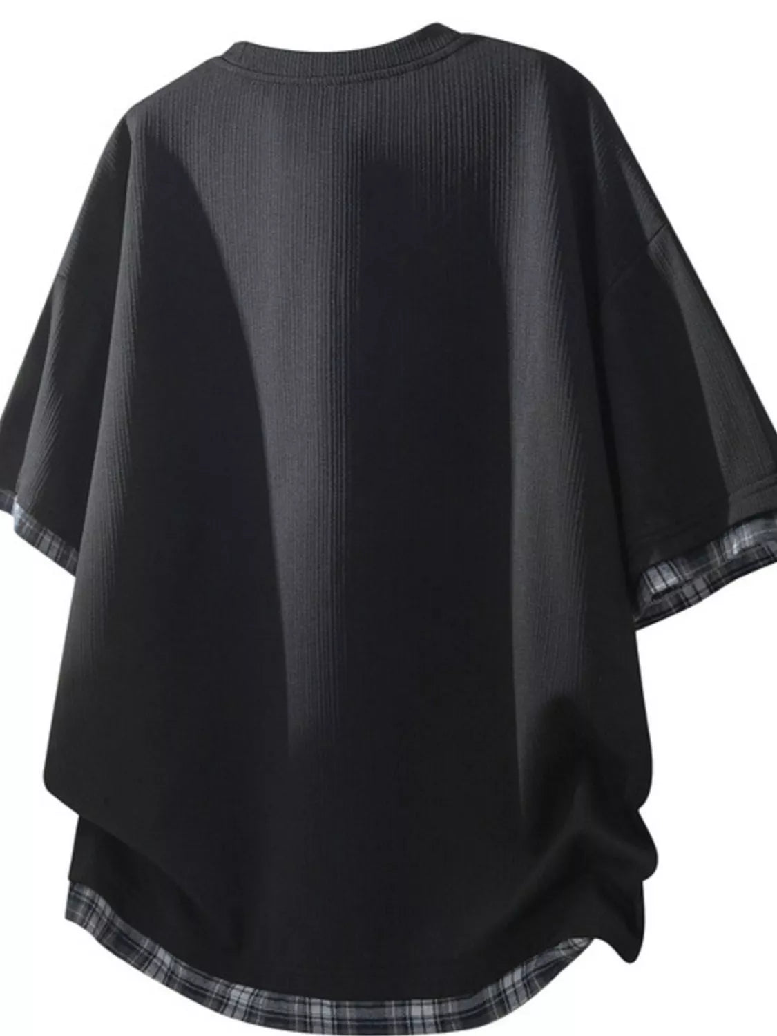 Men's Plus Size Short Sleeve Round Neck Plaid Trim T-Shirt Secondary image