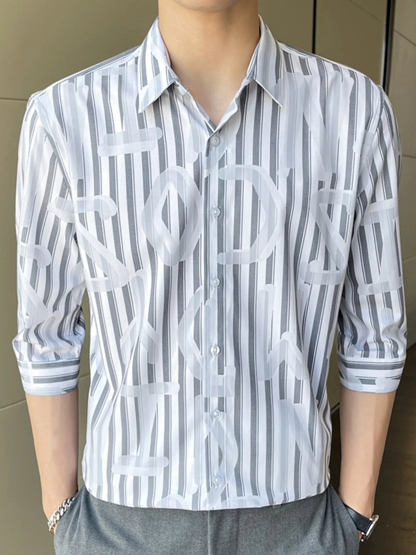 Men's Plus Size Striped Pattern Slim Fit Shirt Secondary image