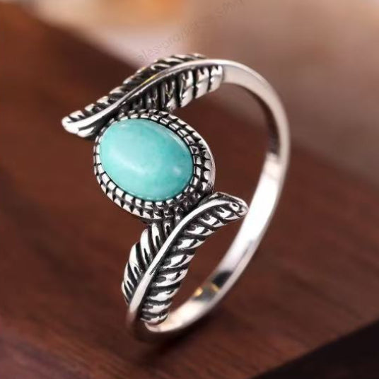 Turquoise-Inlaid Feather Color-Blocked Party Engagement Ring Jewelry Piece Main image