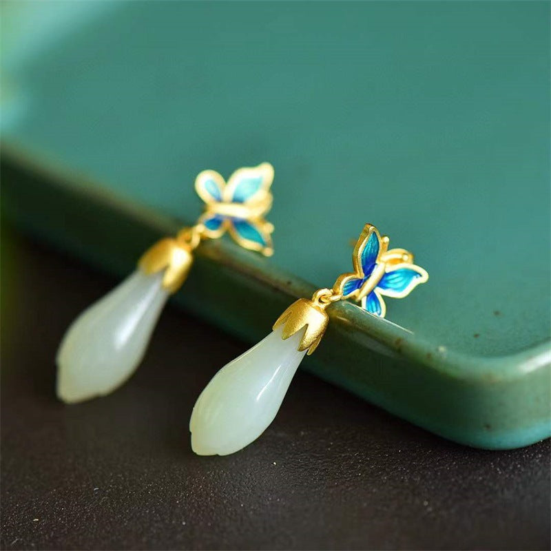 Chinese-style Retro Enamel Butterfly Stud Earrings For Women Secondary image