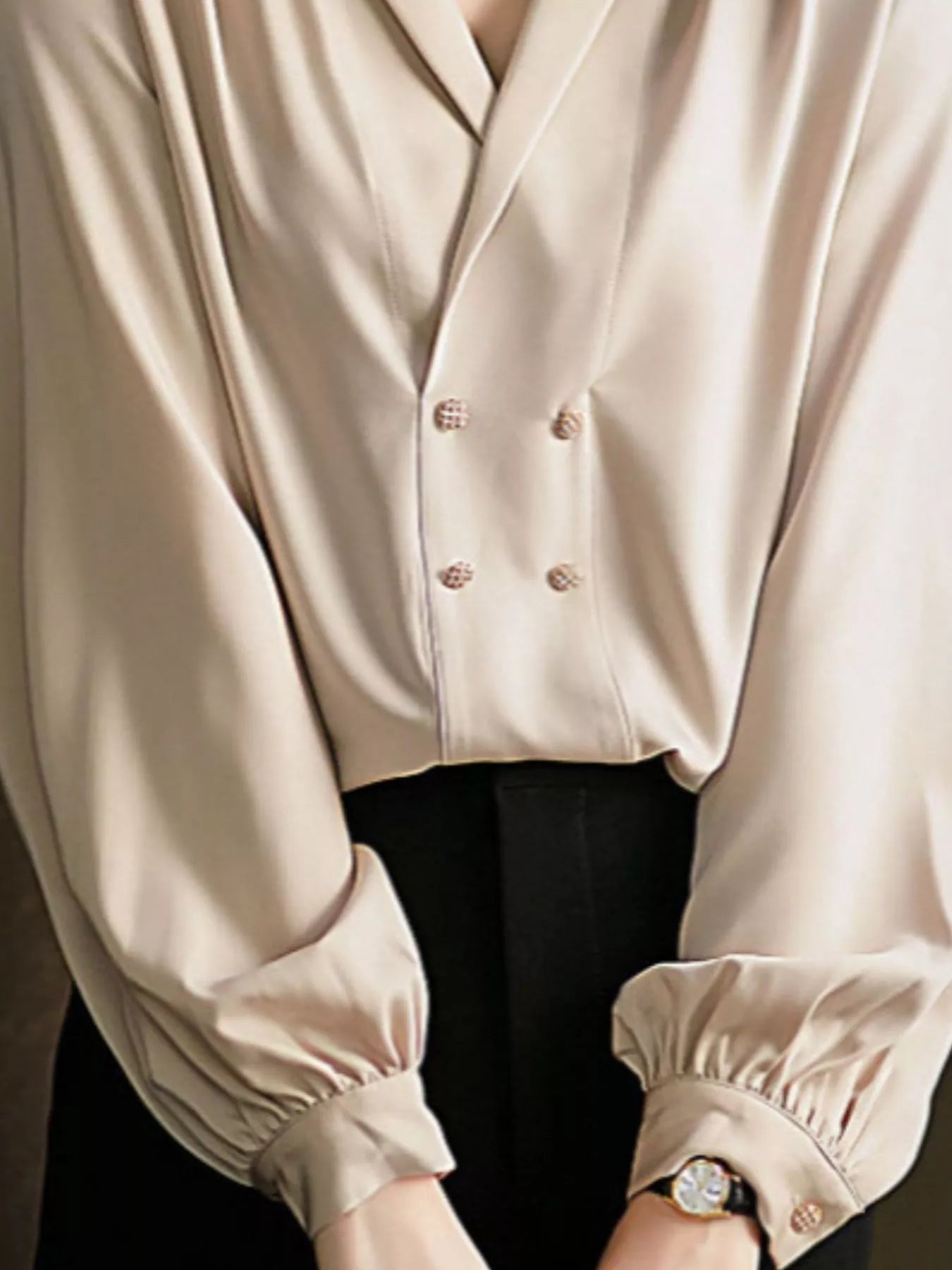 Ruched Front Decorative Button Long Sleeve Blouse Secondary image