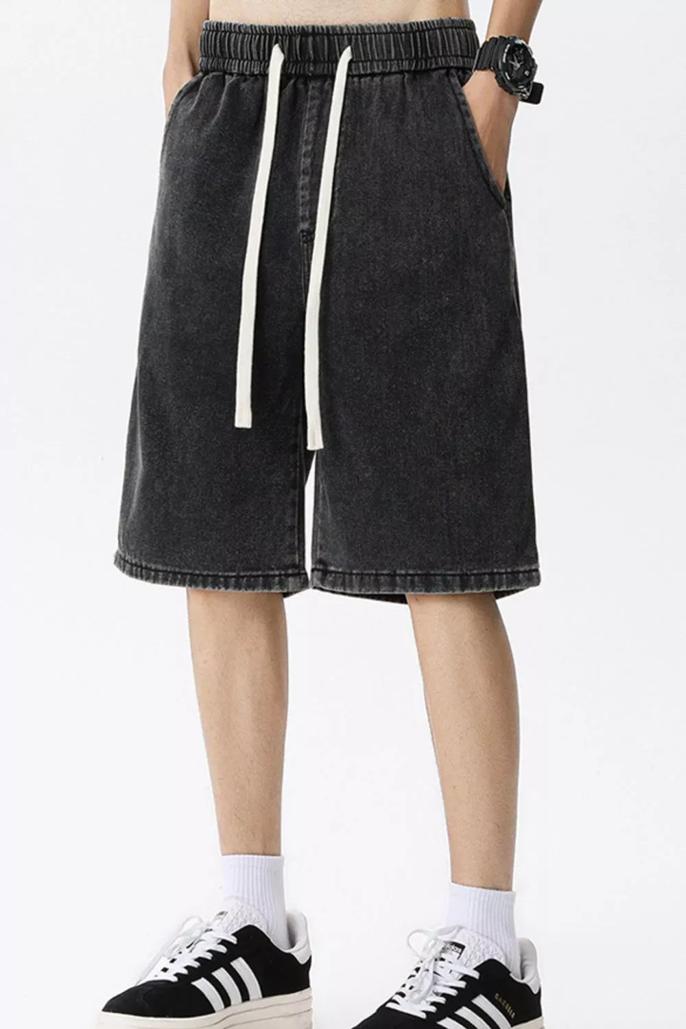 Men's Full Size Vintage Wash Drawstring Denim Shorts Plus Size Secondary image