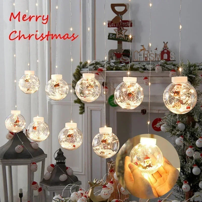 10PCS LED Christmas Curtain Lamp Fairy Snowman Wishing Ball Lamp String Christmas Window Decoration Christmas Light Room Main image