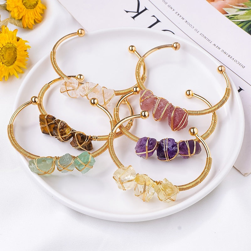 Natural Crystal Raw Stone Wire-wrapped Bracelet