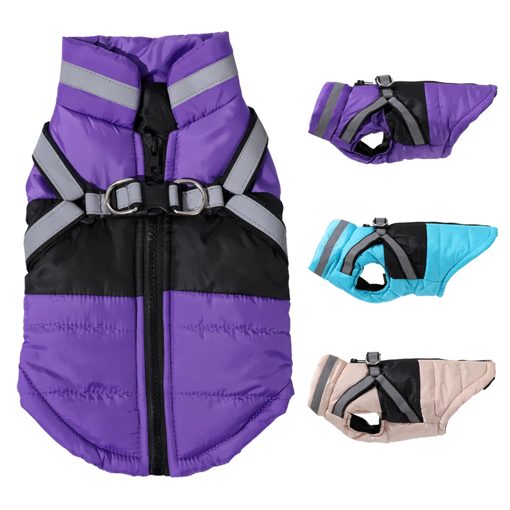 Winter Waterproof Pet Clothes With Harness For Small Medium Dogs Cats