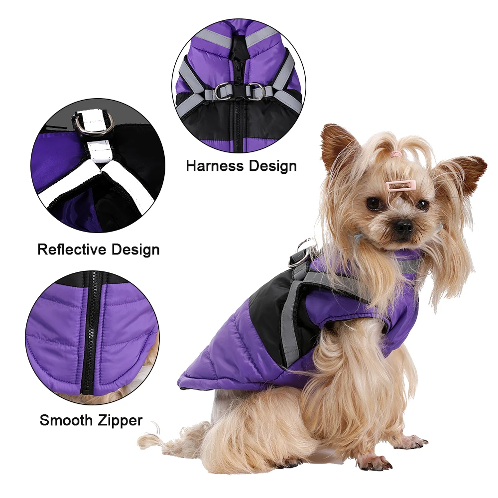 Winter Waterproof Pet Clothes With Harness For Small Medium Dogs Cats - Image 3