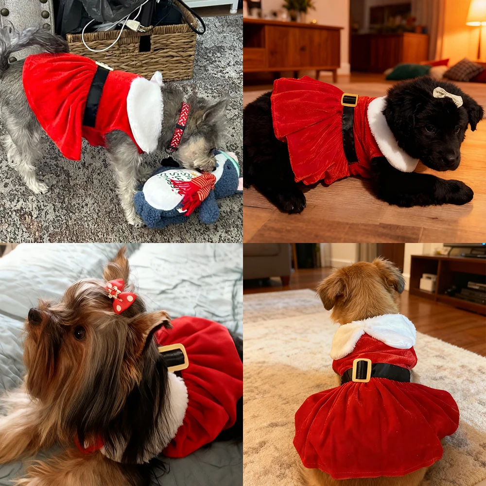 Cute Pet Dresses Christmas Festival Party Costume For Small Dogs Cats Red Princess Skirt Gifts Yorkshire French bulldog Clothes Cute Pet Dresses Christmas Festival Party Costume For Small Dogs Cats Red Princess Skirt Gifts Yorkshire French bulldog Clothes
