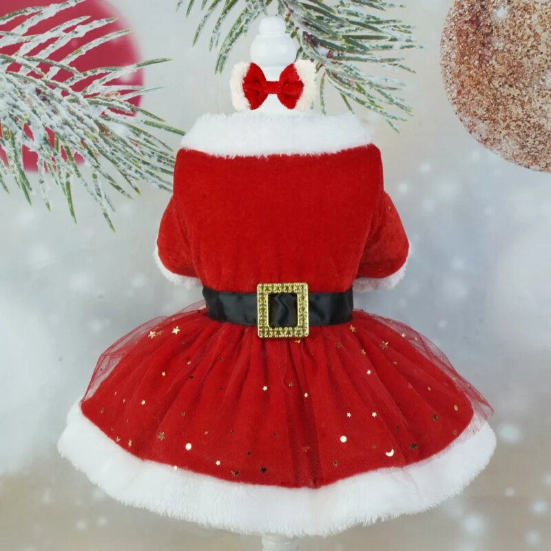 Fashion Cute Santa Claus Dog Skirt Soft Breathable Cats Christmas Dress