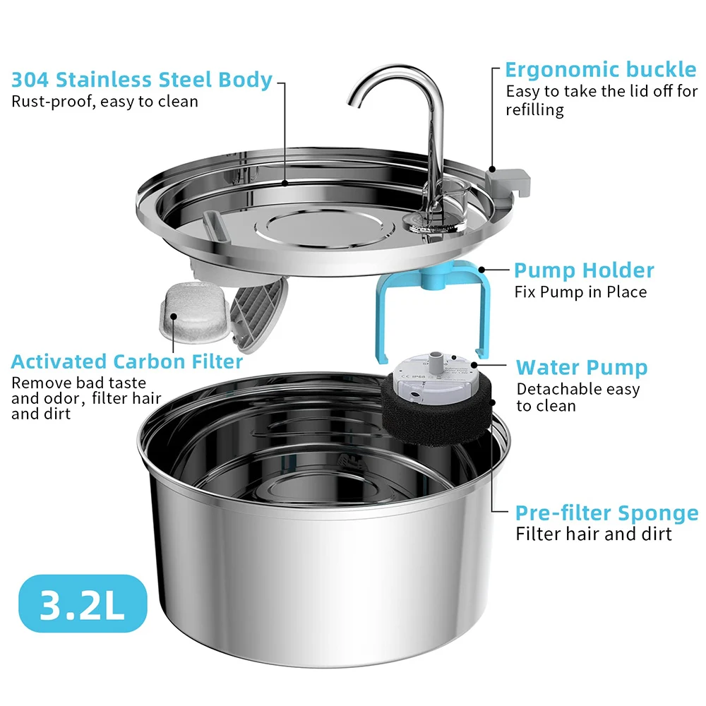 Stainless Steel Pet Water Feeder Cat Automatic Water Fountain USB Electric Mute for Cat Dog Filter Fountain Smart Drinking Bowl Stainless Steel Pet Water Feeder Cat Automatic Water Fountain USB Electric Mute for Cat Dog Filter Fountain Smart Drinking Bowl