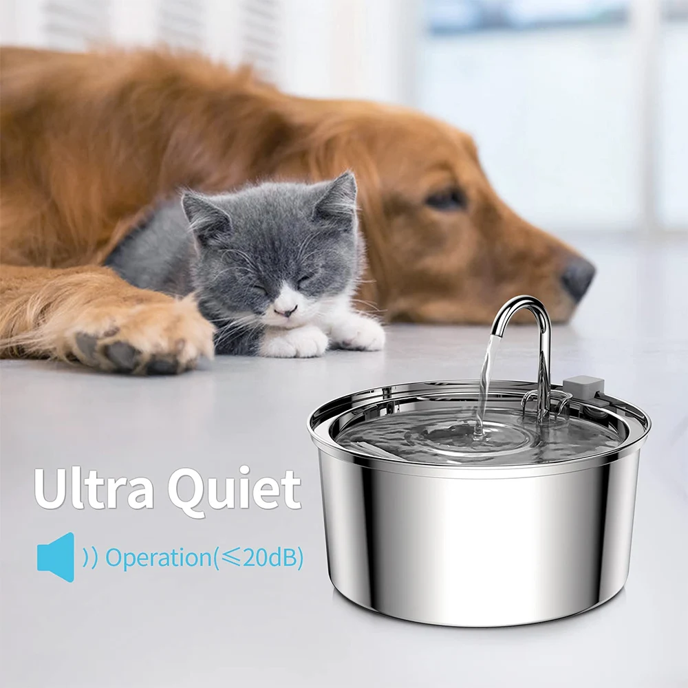 Stainless Steel Pet Water Feeder Cat Automatic Water Fountain USB - Image 3