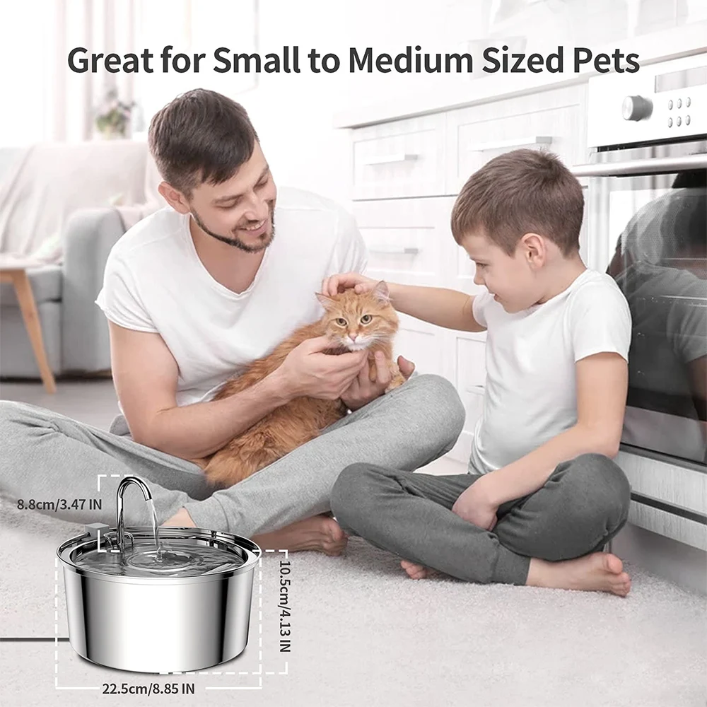 Stainless Steel Pet Water Feeder Cat Automatic Water Fountain USB - Image 4