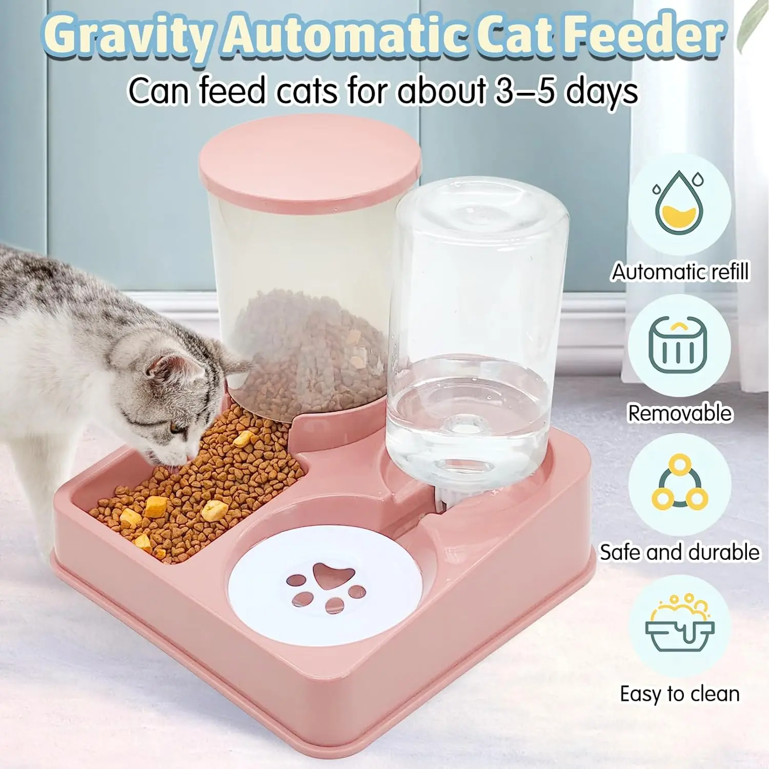 Automatic Cat Feeder Water Dispenser Set, 2 In 1 - Image 3