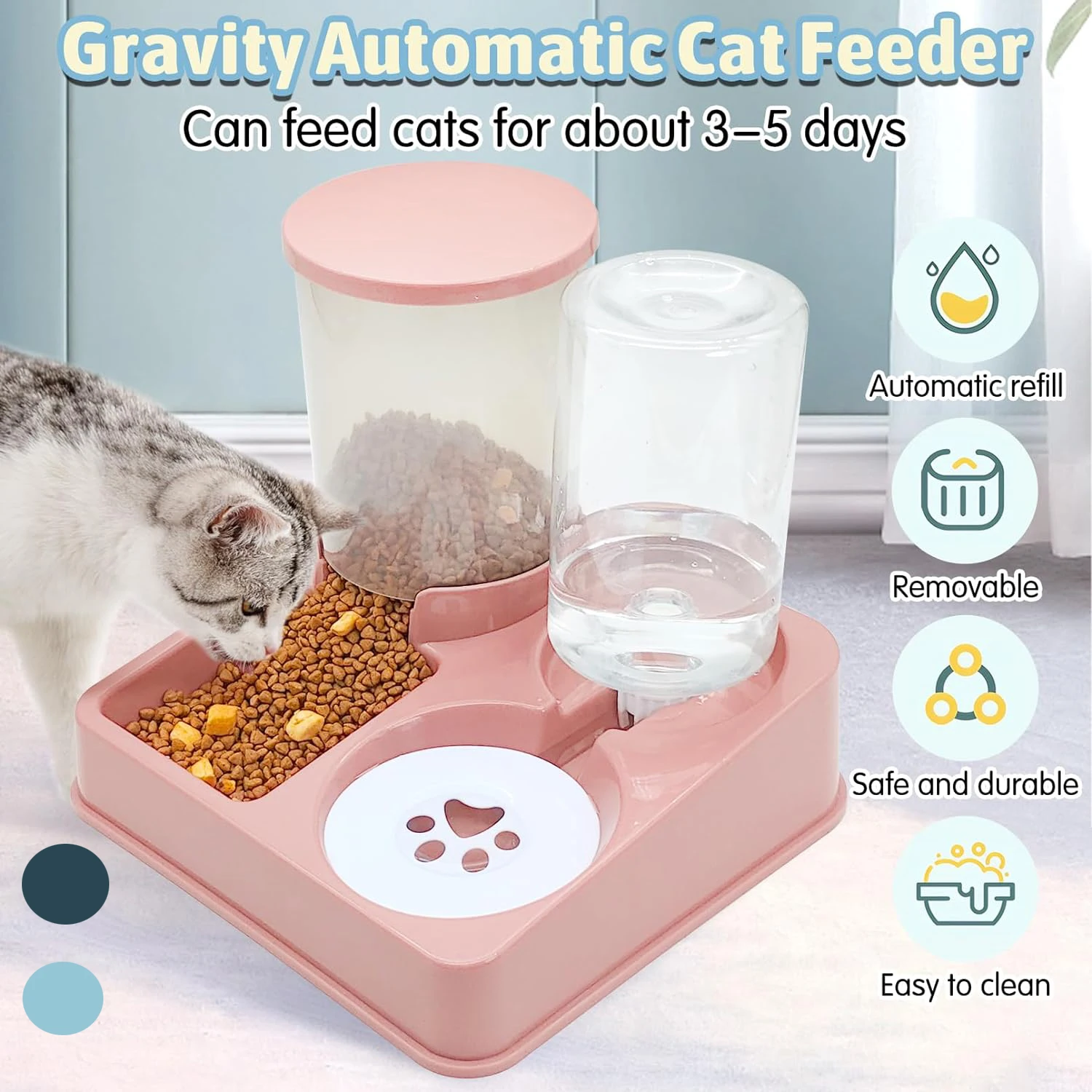 Automatic Cat Feeder Water Dispenser Set, 2 In 1 Tilted Automatic Pet Food And Water Feeder Gravity Food Feeder and Waterer Automatic Cat Feeder Water Dispenser Set, 2 In 1 Tilted Automatic Pet Food And Water Feeder Gravity Food Feeder and Waterer