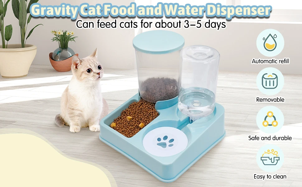 Automatic Cat Feeder Water Dispenser Set, 2 In 1 Tilted Automatic Pet Food And Water Feeder Gravity Food Feeder and Waterer Automatic Cat Feeder Water Dispenser Set, 2 In 1 Tilted Automatic Pet Food And Water Feeder Gravity Food Feeder and Waterer