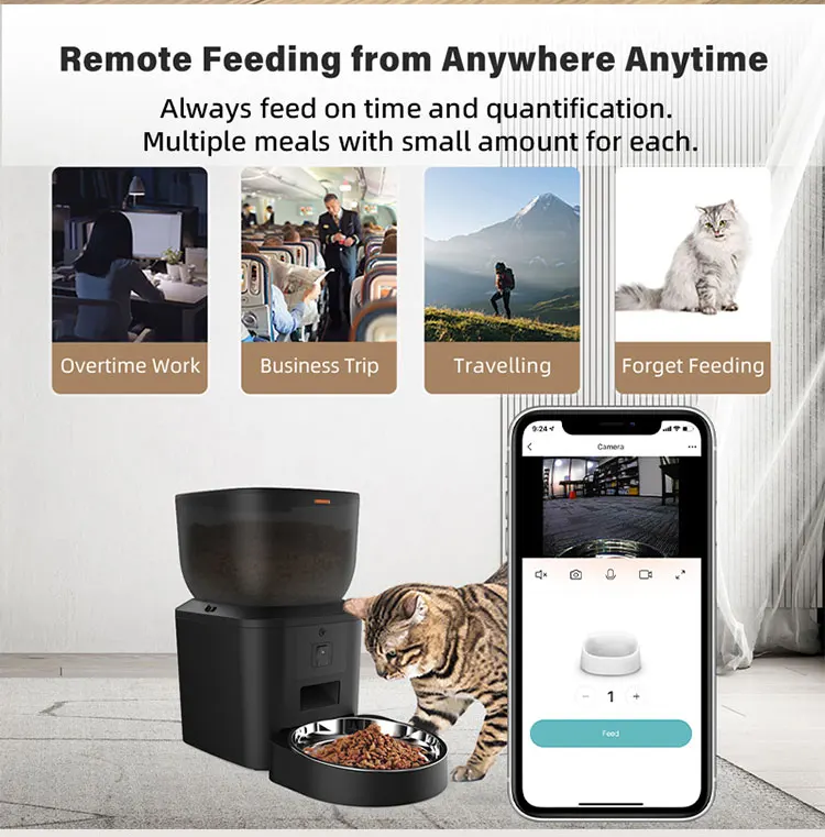 Automatic Cat Feeder With 1080p Camera Video Cat Food Dispenser Pet Smart Voice Recorder Remote Control Auto Feeder For Cat Dog
