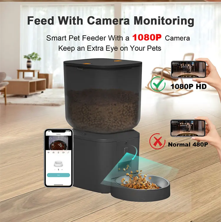 Automatic Cat Feeder With 1080p Camera Video Cat Food Dispenser Pet Smart Voice Recorder Remote Control Auto Feeder For Cat Dog