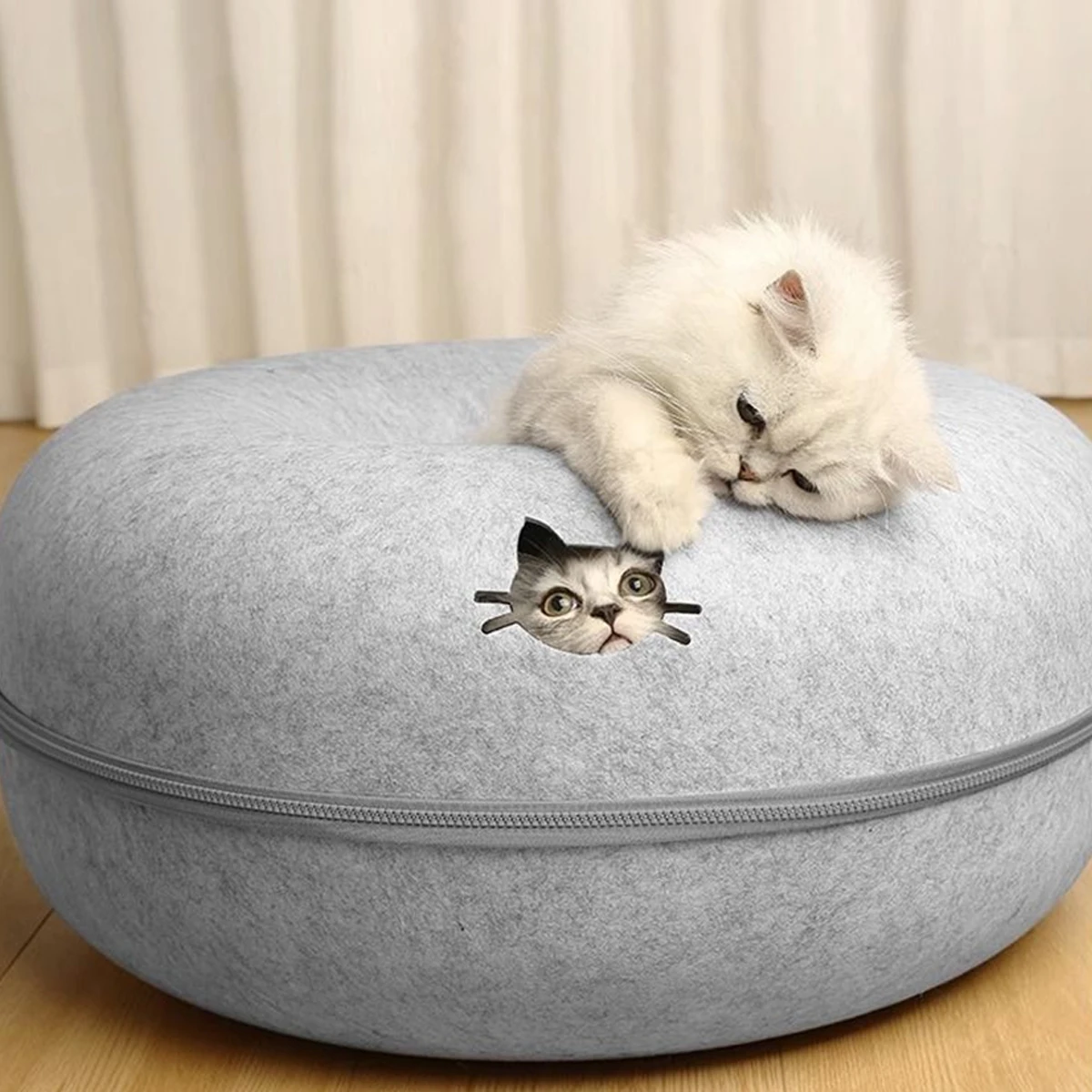 Felt Donut Bed for Cats House With Breather - Image 2