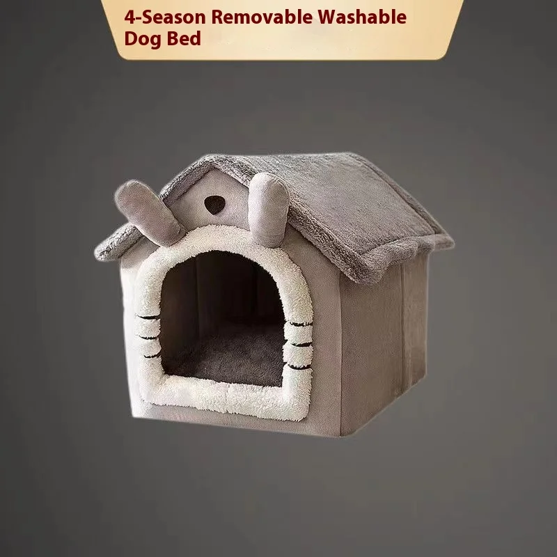 House Style Pet Bed for Small Dogs & Cats - All Season Removable Washable Dog House Winter Warm Teddy Bed Pet Supplies