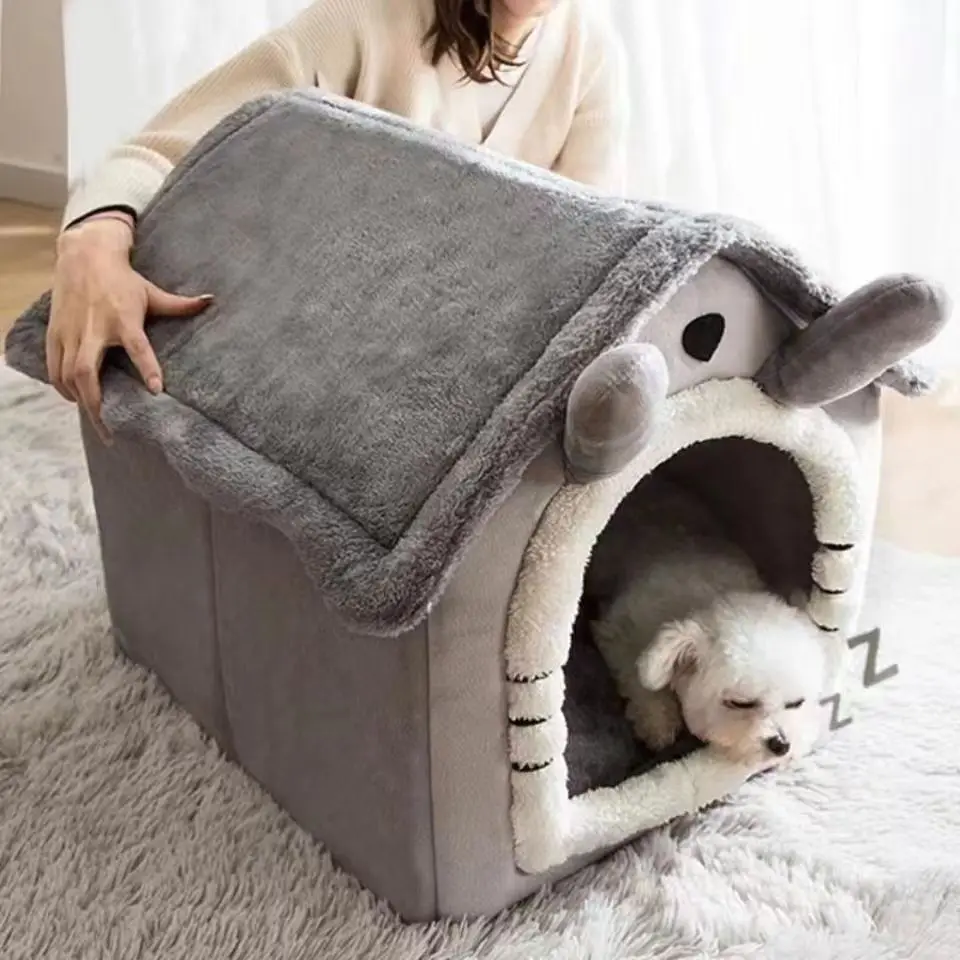 House Style Pet Bed for Small Dogs & Cats - All Season Removable Washable Dog House Winter Warm Teddy Bed Pet Supplies