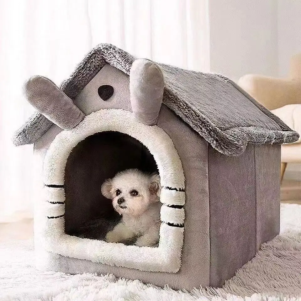 House Style Pet Bed for Small Dogs & Cats - All Season Removable Washable Dog House Winter Warm Teddy Bed Pet Supplies