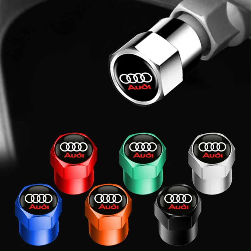 4Pcs Car Wheel Tire Air Valve Caps Stem Cover with Color Brand Logo For Audi A3 A4 A5 A6 A7 A8 Q3 Q5 Q8 TT TTS Accessories