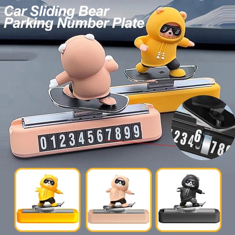 Car Decorations Skateboard Bear Magnetic Parking Number Plate