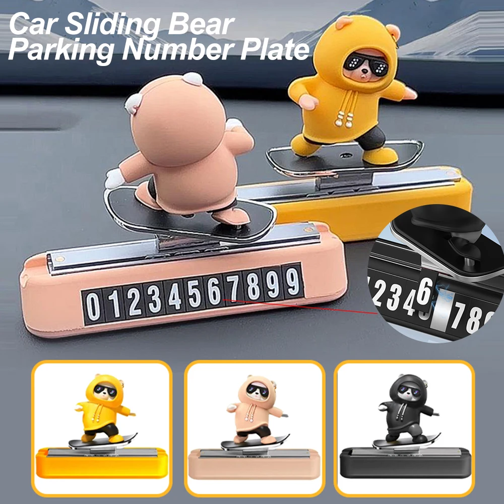 Car Decorations Skateboard Bear Magnetic Parking Number Plate