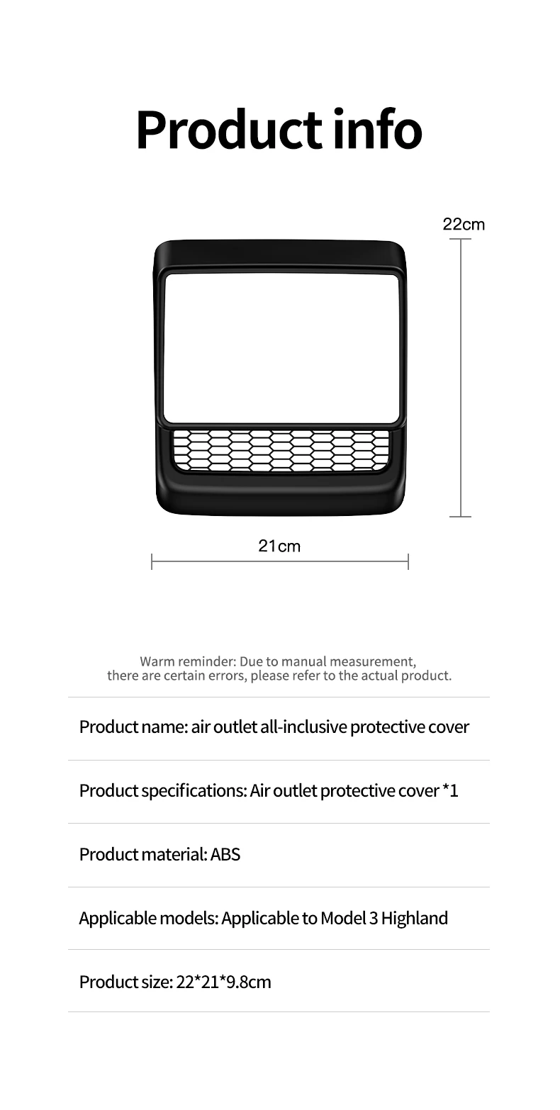 YZ For Tesla Model 3/Y Highland Juniper  Rear Center Console Air Outlet Cover Vent Outlet Dust Cover Car Styling Accessories