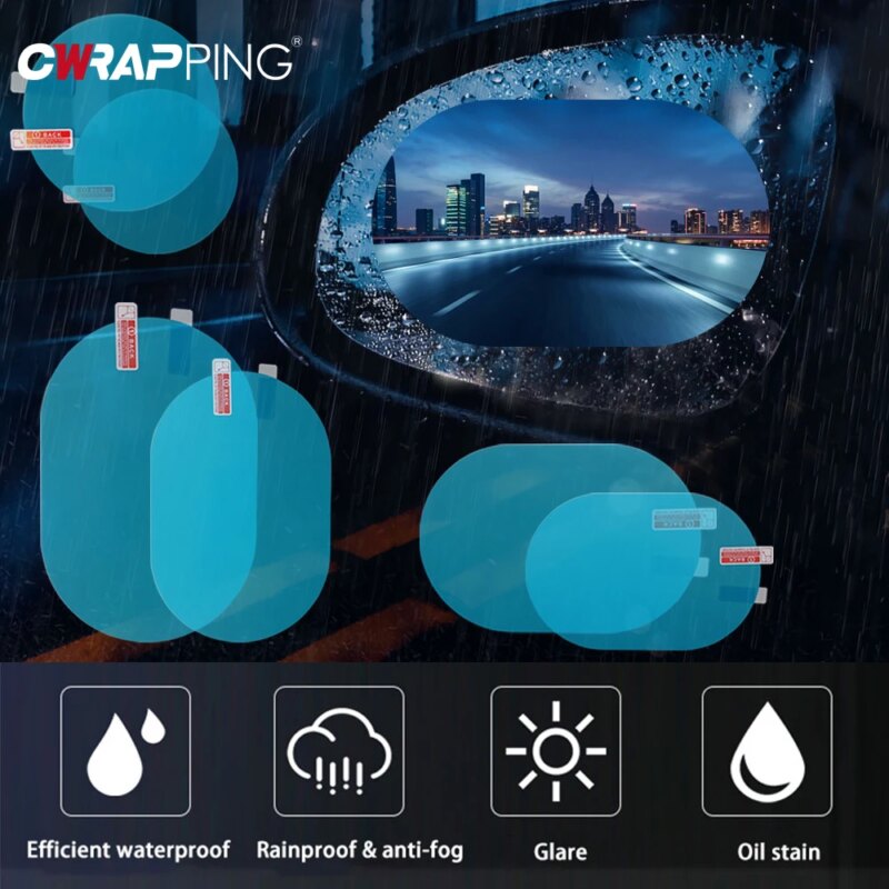 2/4pcs Car Rearview Mirror Sticker Side Window Rainproof Clear