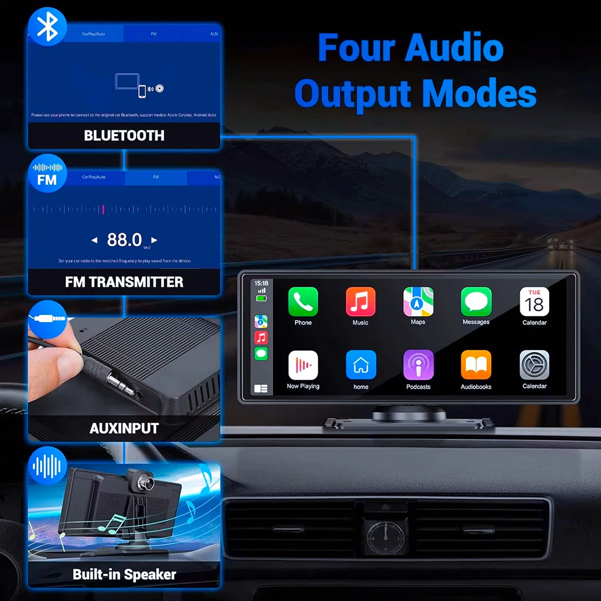 Pionray 7/10 inches android auto Universal Portable CarPlay for Car Screen Car Radio Video Wireless Carplay Screen for Apple