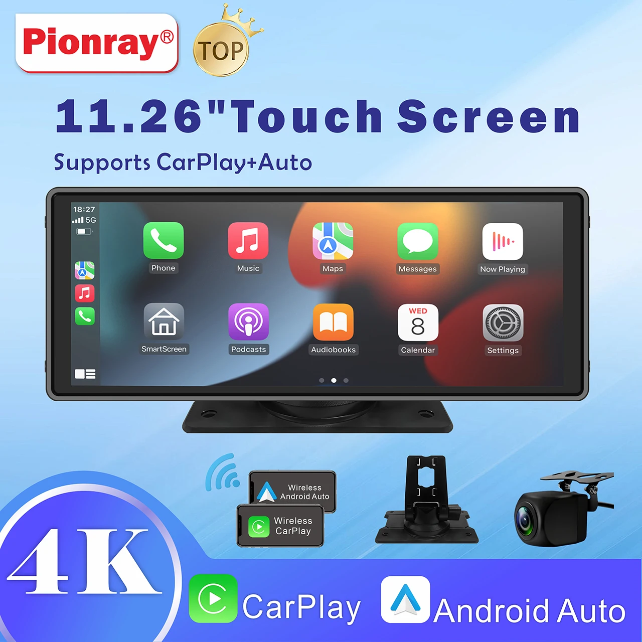 Pionray 7/10 inches android auto Universal Portable CarPlay for Car Screen Car Radio Video Wireless Carplay Screen for Apple