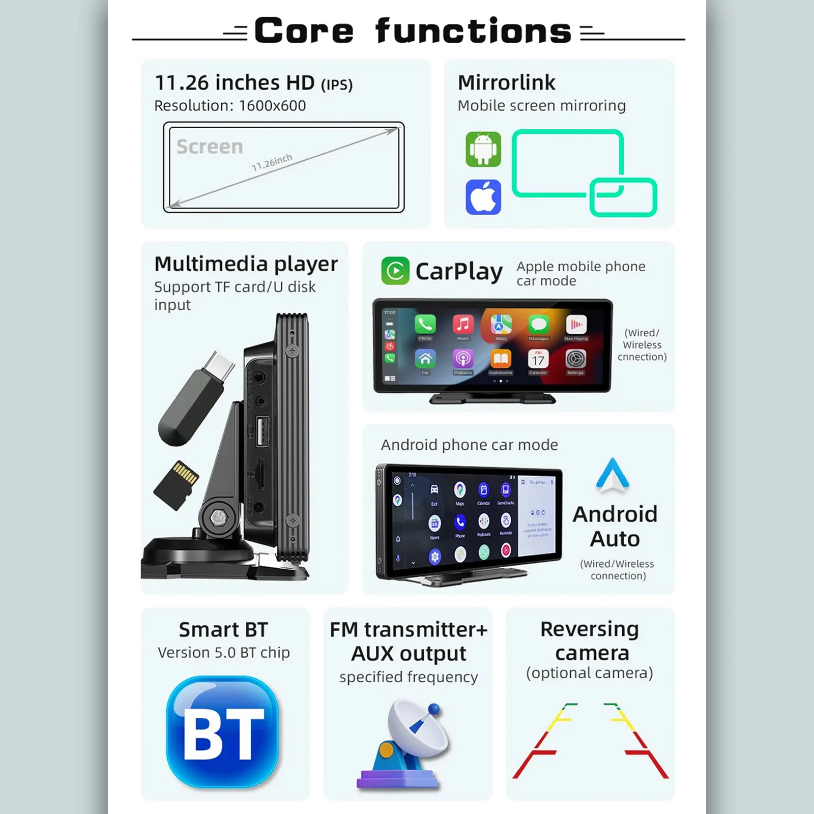 Pionray 7/10 inches android auto Universal Portable CarPlay for Car Screen Car Radio Video Wireless Carplay Screen for Apple