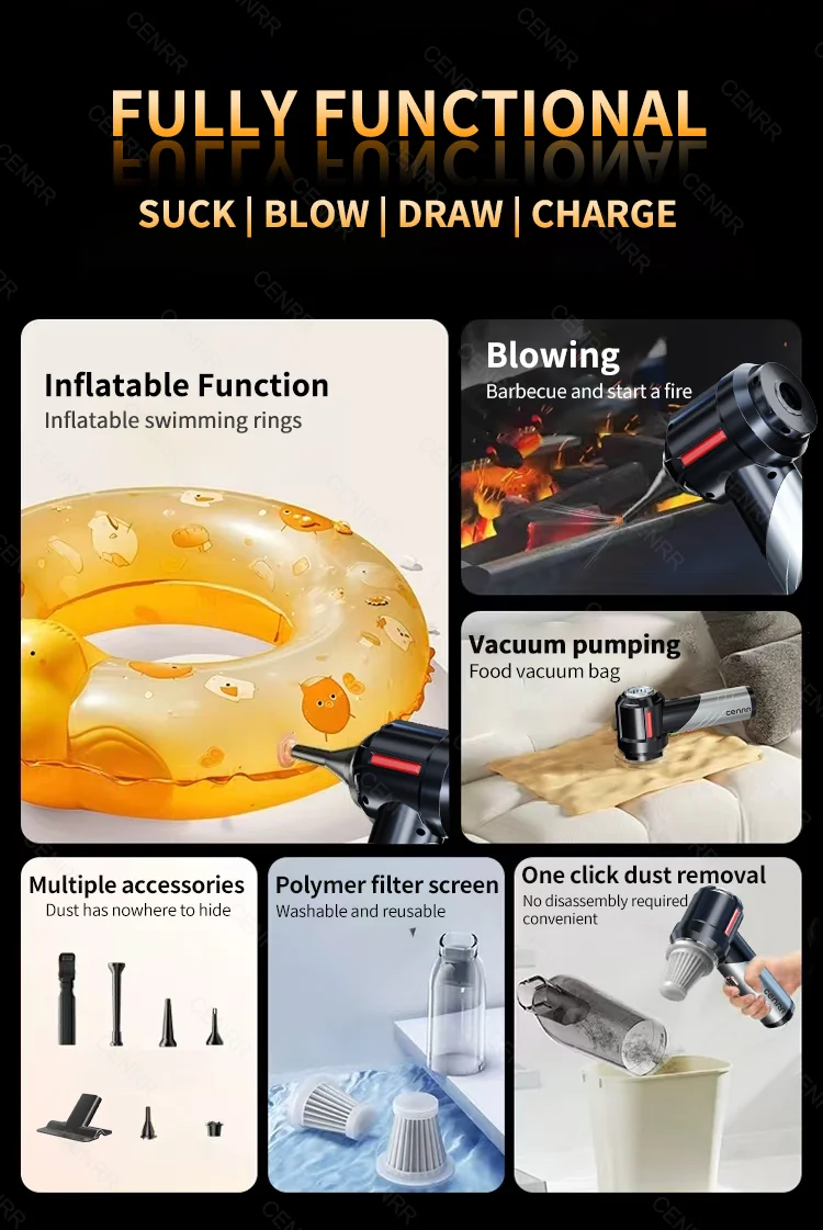 CENRR Car Vacuum Cleaner Mini 998000PA Powerful Cordless Portable Vacuum Cleaner for Home Appliance Handheld Blower Car Cleaner