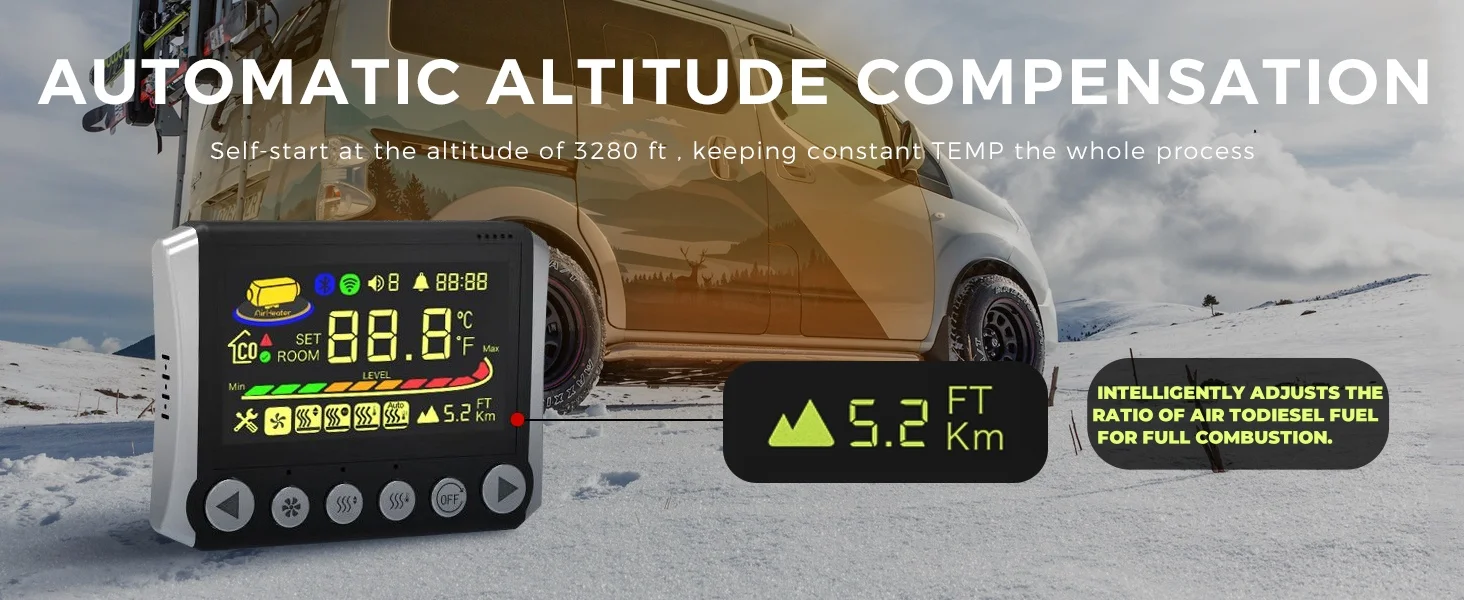 TB10 8KW 12V/24V/230V Diesel Air Heater LCD & Bluetooth APP w/ Auto Start-Stop Adaptive Plateau Parking Heater For Car RV Camper