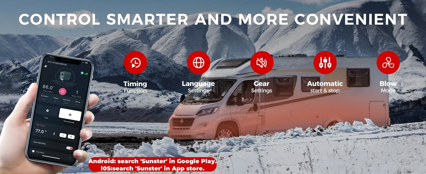 TB10 8KW 12V/24V/230V Diesel Air Heater LCD & Bluetooth APP w/ Auto Start-Stop Adaptive Plateau Parking Heater For Car RV Camper