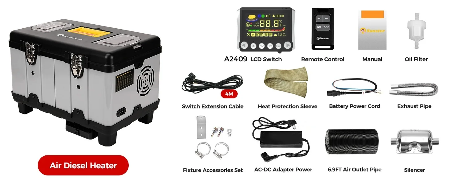 TB10 8KW 12V/24V/230V Diesel Air Heater LCD & Bluetooth APP w/ Auto Start-Stop Adaptive Plateau Parking Heater For Car RV Camper