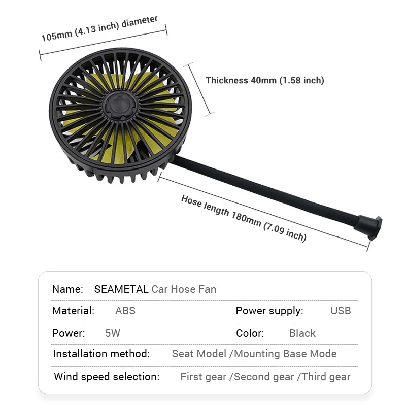 Car Electric Fan Strong Wind 3-Speed Cooling Fan for Rear Seat Passenger - Image 5