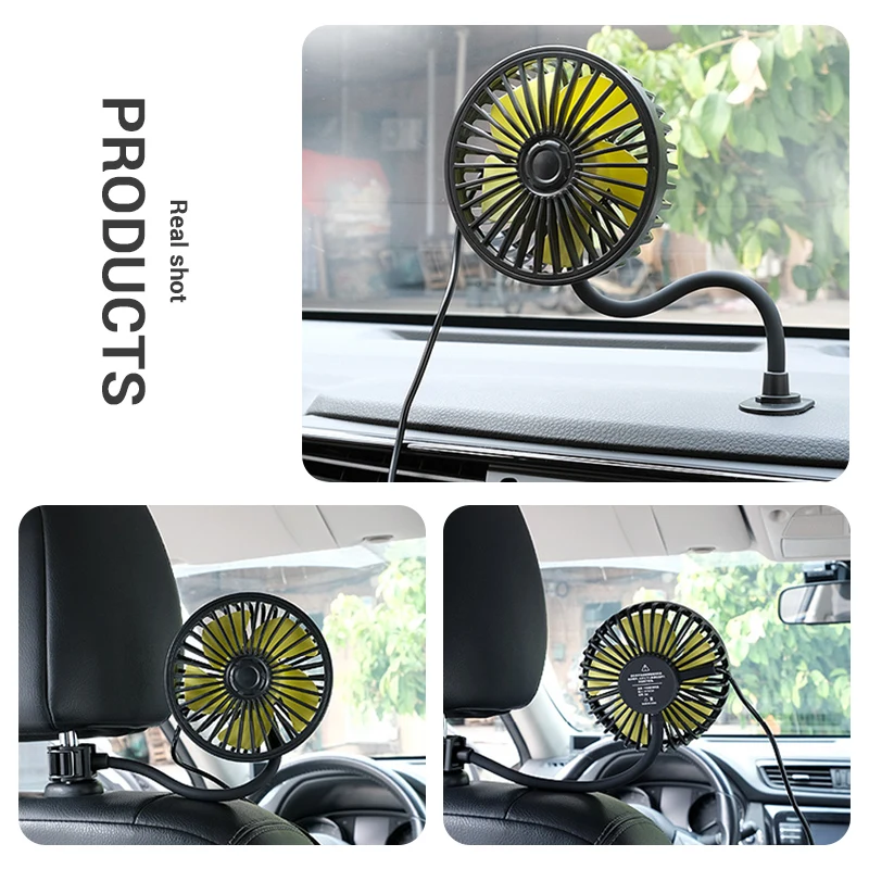 Car Electric Fan Strong Wind 3-Speed Cooling Fan for Rear Seat Passenger - Image 6