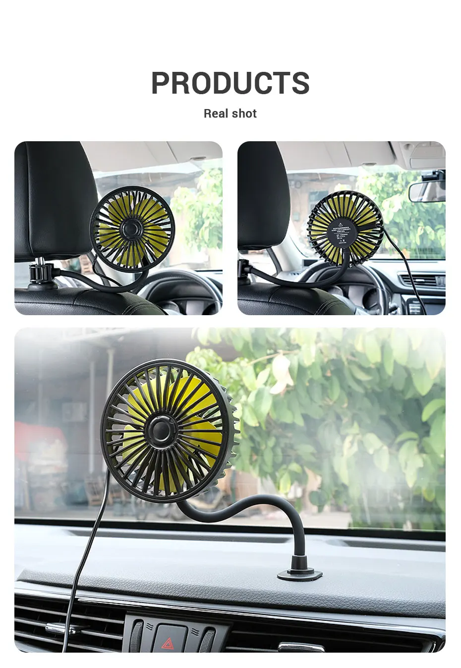 SEAMETAL Car Electric Fan Strong Wind 3-Speed Cooling Fan for Rear Seat Passenger Portable 360 Degree Rotatable Car Air Fan SEAMETAL Car Electric Fan Strong Wind 3-Speed Cooling Fan for Rear Seat Passenger Portable 360 Degree Rotatable Car Air Fan