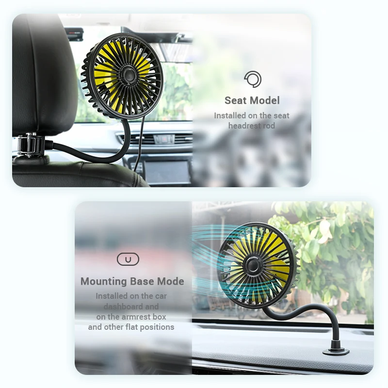 Car Electric Fan Strong Wind 3-Speed Cooling Fan for Rear Seat Passenger - Image 3
