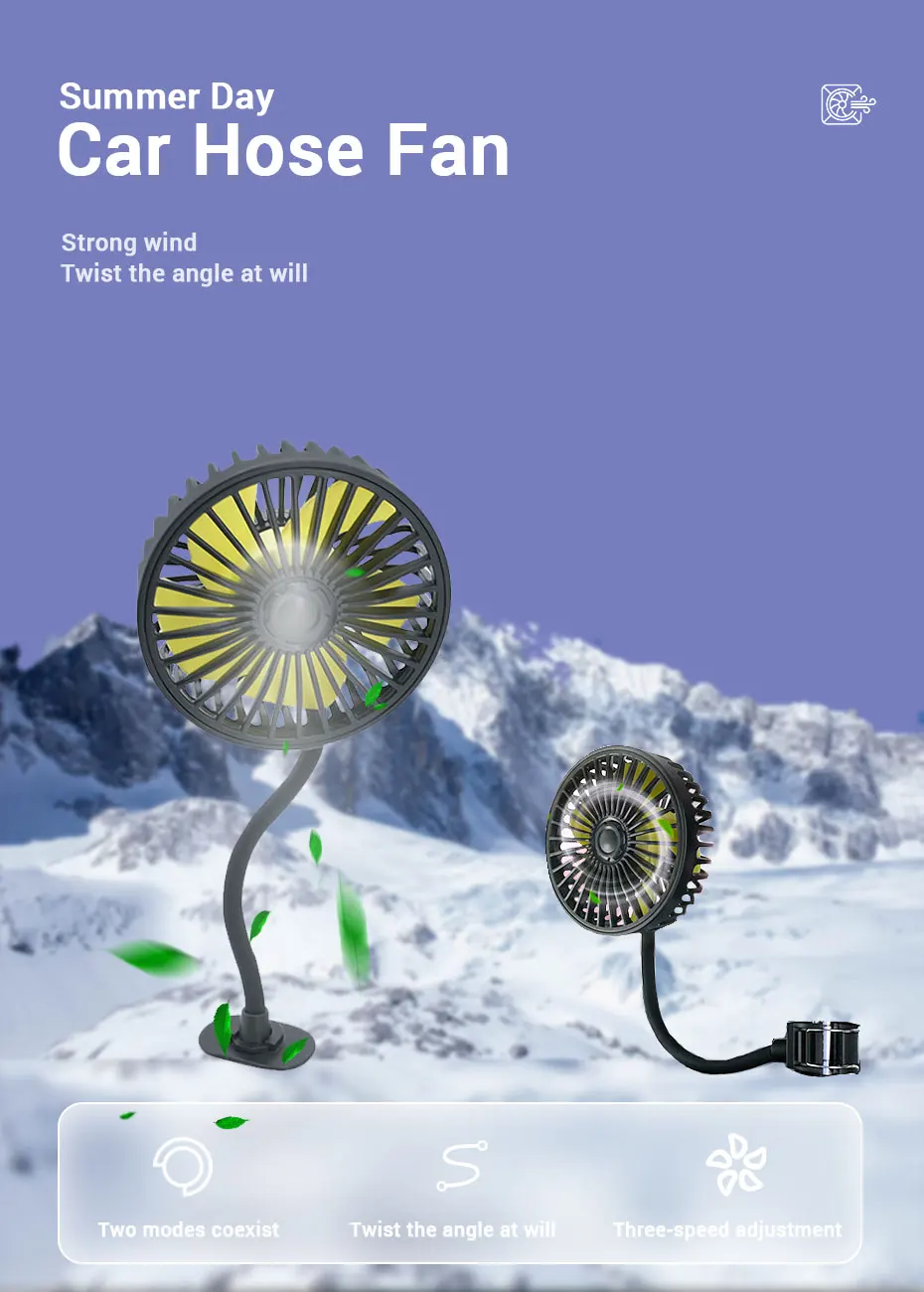 SEAMETAL Car Electric Fan Strong Wind 3-Speed Cooling Fan for Rear Seat Passenger Portable 360 Degree Rotatable Car Air Fan SEAMETAL Car Electric Fan Strong Wind 3-Speed Cooling Fan for Rear Seat Passenger Portable 360 Degree Rotatable Car Air Fan