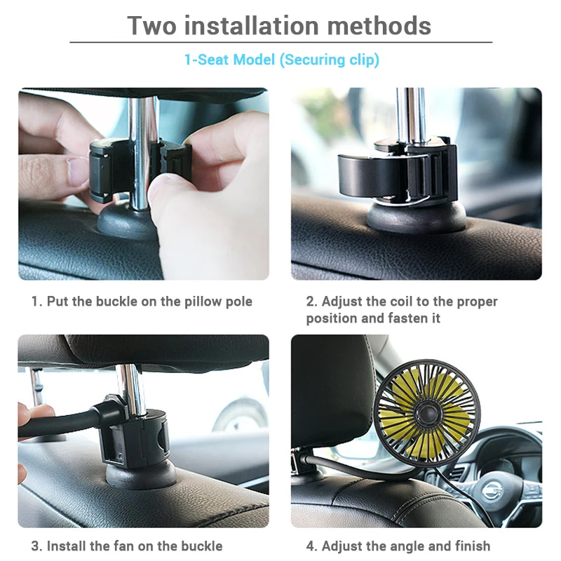 Car Electric Fan Strong Wind 3-Speed Cooling Fan for Rear Seat Passenger - Image 4
