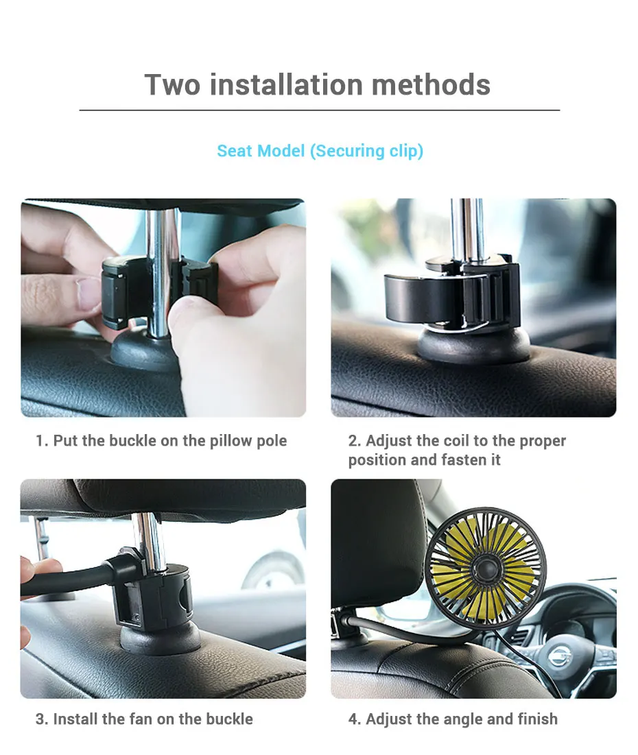 SEAMETAL Car Electric Fan Strong Wind 3-Speed Cooling Fan for Rear Seat Passenger Portable 360 Degree Rotatable Car Air Fan SEAMETAL Car Electric Fan Strong Wind 3-Speed Cooling Fan for Rear Seat Passenger Portable 360 Degree Rotatable Car Air Fan