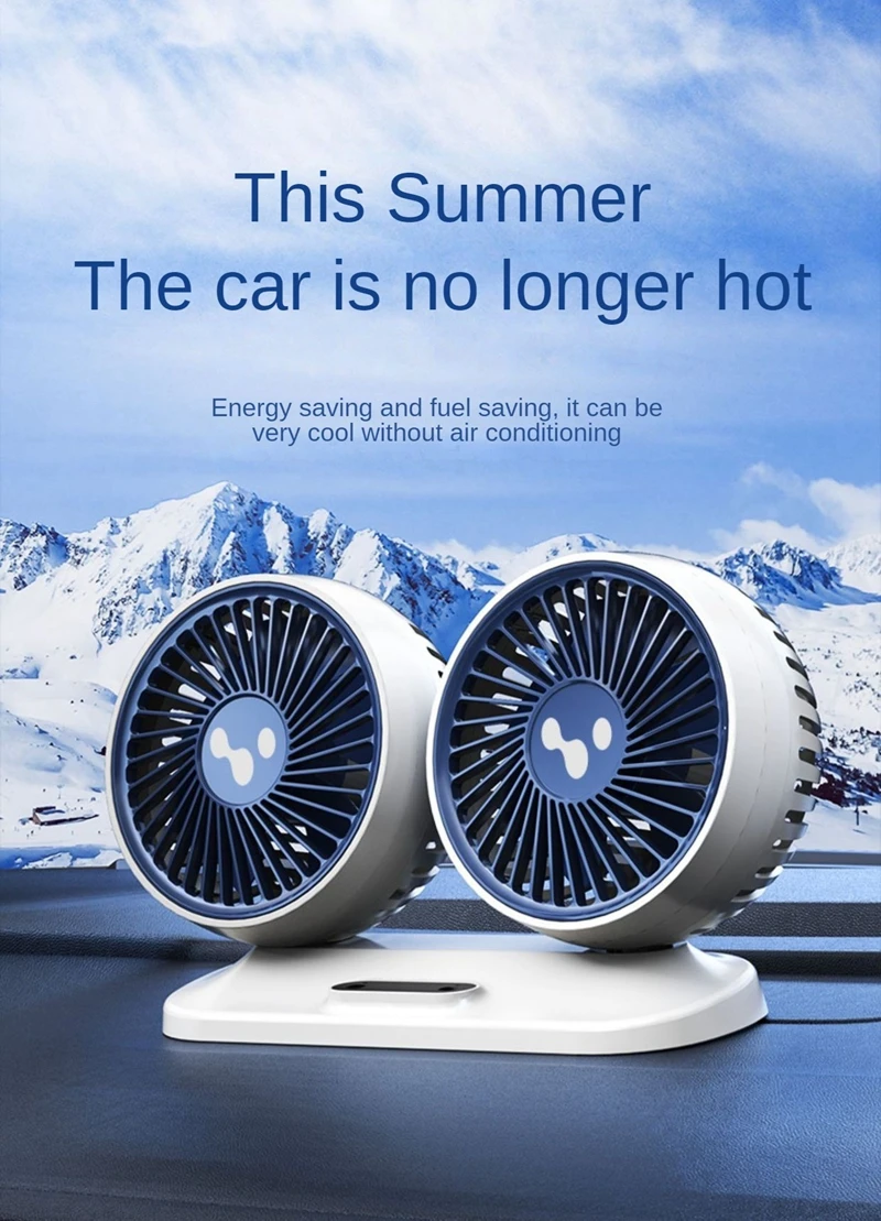 LEIBOO Car USB Fan Dual Head Cooling Air Fan Independent Switch 3-Speed 360 Degree Adjustable Auto Fan Car Electrical Appliances
