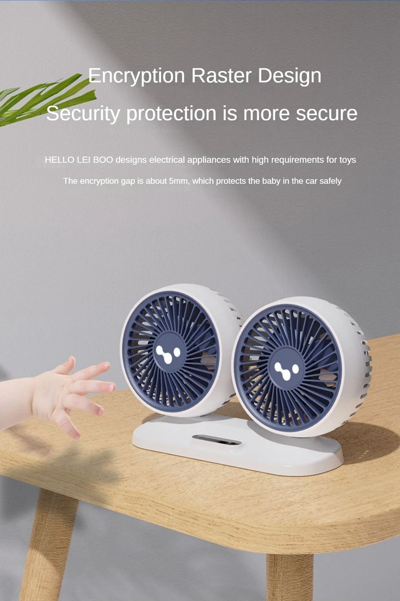 LEIBOO Car USB Fan Dual Head Cooling Air Fan Independent Switch 3-Speed 360 Degree Adjustable Auto Fan Car Electrical Appliances