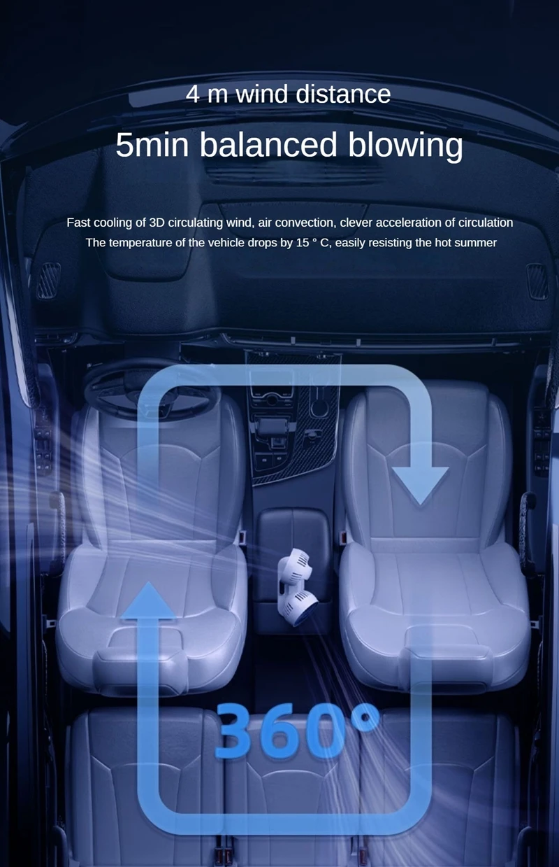 LEIBOO Car USB Fan Dual Head Cooling Air Fan Independent Switch 3-Speed 360 Degree Adjustable Auto Fan Car Electrical Appliances