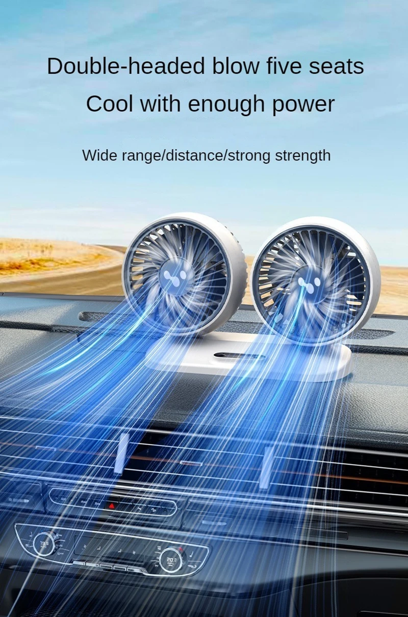 LEIBOO Car USB Fan Dual Head Cooling Air Fan Independent Switch 3-Speed 360 Degree Adjustable Auto Fan Car Electrical Appliances